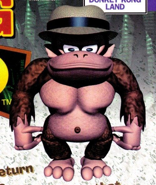 iamoutofideas:  suppermariobroth:This Kong with a hat was featured heavily in early Donkey Kong Land art - without name or explanation - and then was dropped once the game came out. He remains a mystery. oh thats just fucker kong, he fucks a lot