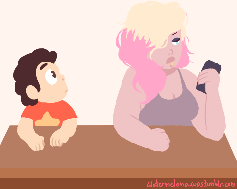 watermelonacups:  have some steven/mystery girl bonding what would be pearl’s reaction?