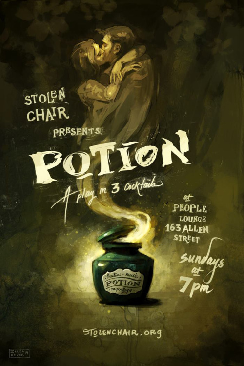 A theater poster for Stolen Chair Theater Co. zeldadevon.comwww.stolenchair.org