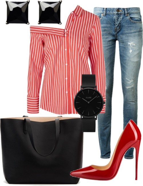 All purpose outfit by gaelle-gabby featuring patent leather shoesTopshop off shoulder blouse, £