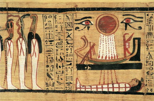 The journey of the deceased to the afterlife,from Book of the Dead of Heruben (papyrus). Third Inter