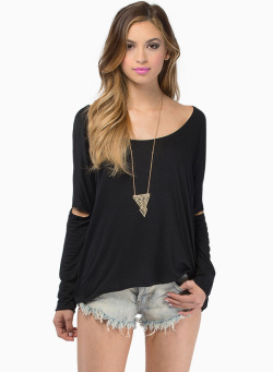 Black Split Sleeve Loose T-shirt sheinside.com