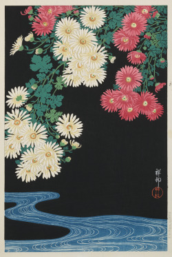 softpyramid:  Ohara Shōson (Kōson) Running Water and Chrysanthemums, 1931Color woodblock 