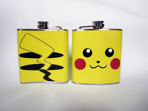 wickedclothes:  Pokemon Flasks Catching Pokemon can be pretty exhausting. Carry one of these flasks with you for when the going gets tough. Sold on Etsy.