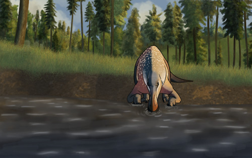 goldenchocobo: Dinovember Day 5: Maiasaura from the front(aka I can’t paint water!)Here’