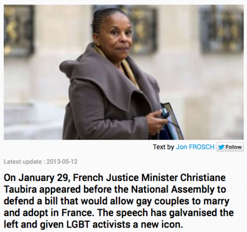 theblackdream: stubbytuna: residentgoodgirl: About the French Minister of Justice, Christiane Taubir