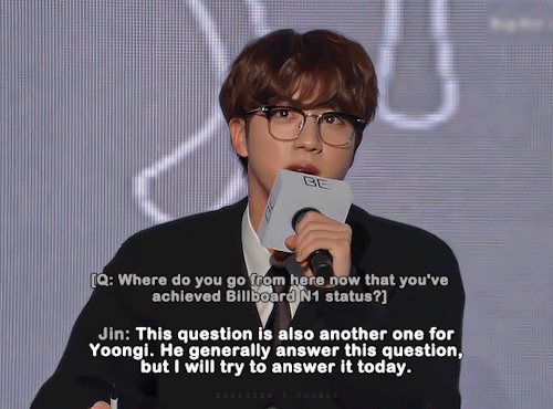 Seokjin @ Todays BE Global Con. Answering Int. Press Questions