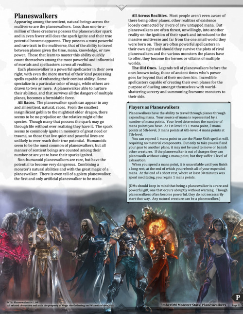 Magic the Gathering: Planeswalkers (Part 1) v1.00.  D&amp;D 5e Monster StatsCommissioned by