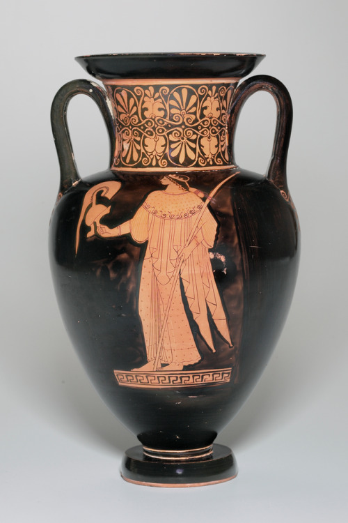 greekromangods:Nolan Amphora showing Athena and HermesLate Archaic, 480 BCAttributed to the Berlin P