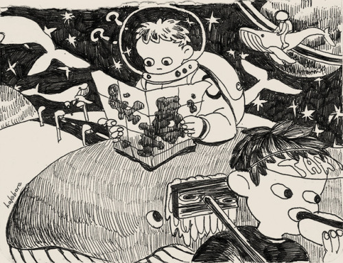 hakobore:  commission,“Lost Space Boy and Flying Whales”