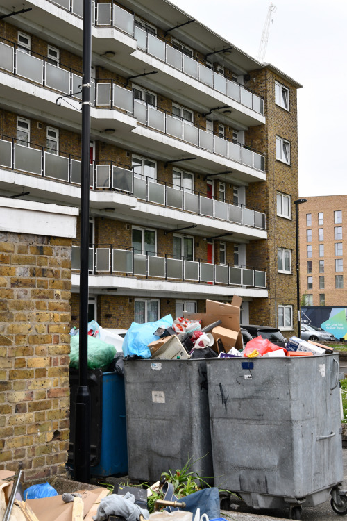 Awaiting collection -rubbish outside flats in Deptford