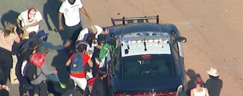 kropotkindersurprise:  May 28 2020 - Protesters in LA demanding justice for George Floyd burned a flag, and smashed the windows of a police car when it drove into the crowd. One protester was injured when he fell of the hood of the escaping police car,