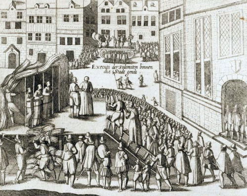 speciesbarocus:The burning of sodomite Franciscans in Ghent, 1578. [x] [x]&gt; Engravings by Michiel