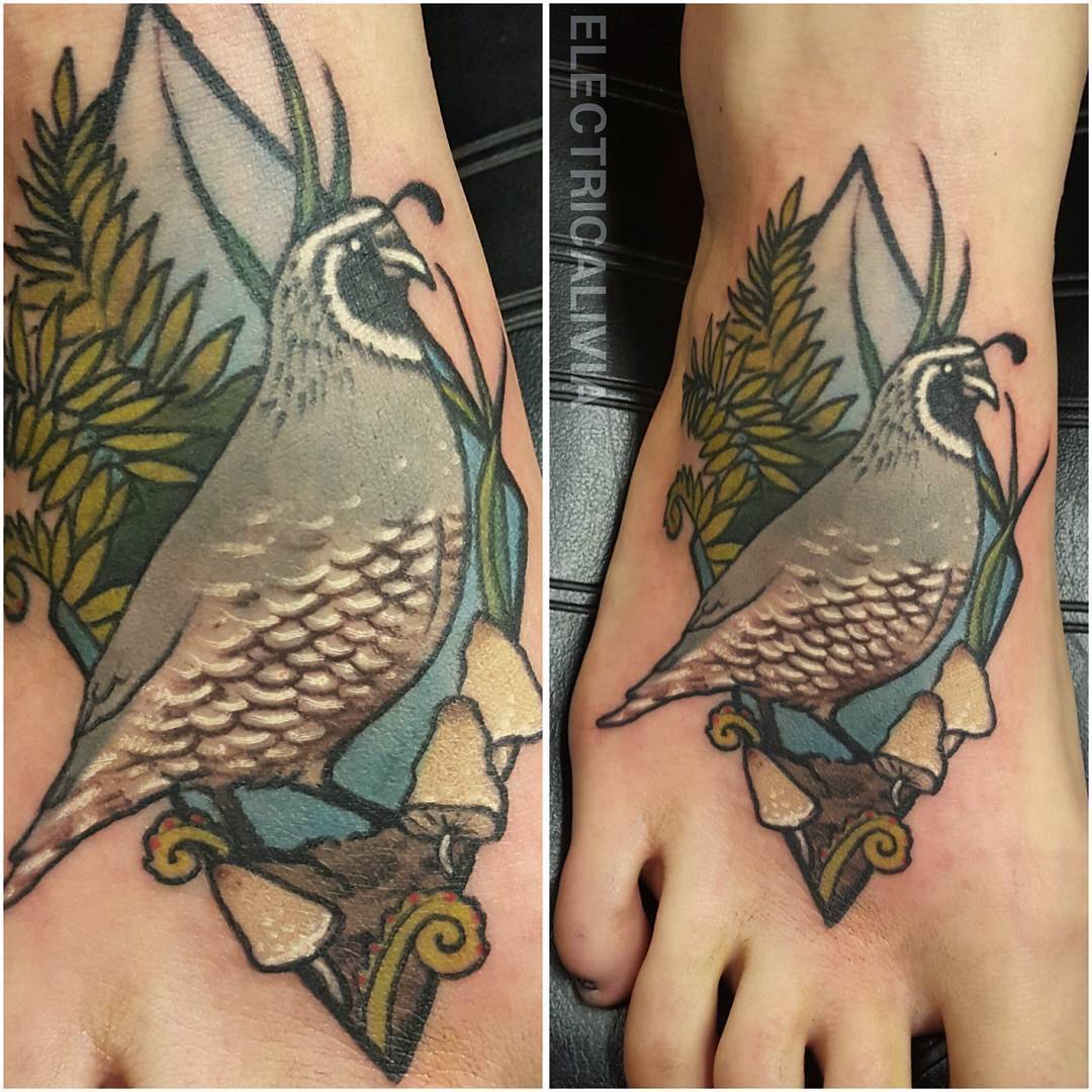 Inked Ƀʸ 𝖫Ei on Instagram California quail and poppy tattoo done in  reference of a Cali post stamp Had fun with this one I dont normally do  color realism but def