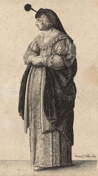 Lady with a houpette from Nuremberg, Germany by Wenceslas Hollar after Paulus Fürst excudit, c. 1645