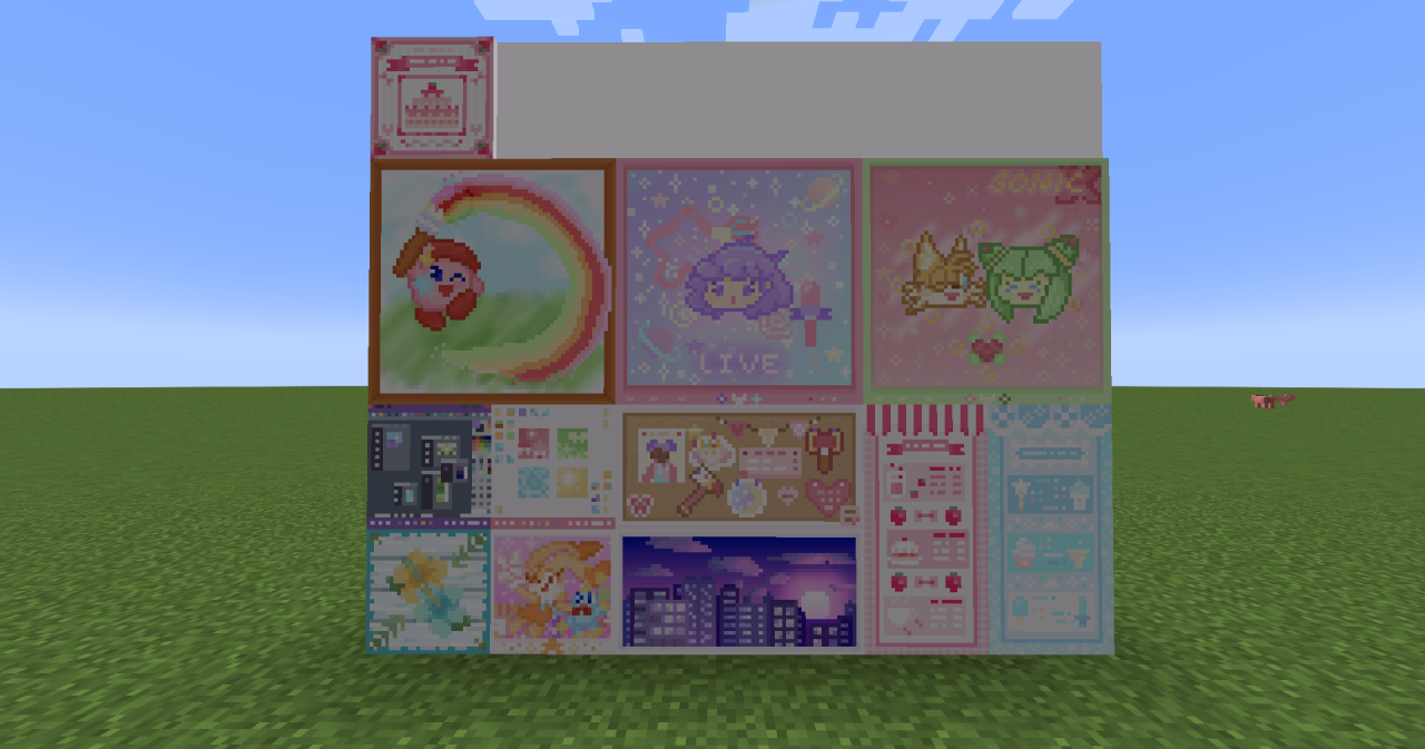A Minecraft screenshot focusing on 12 paintings