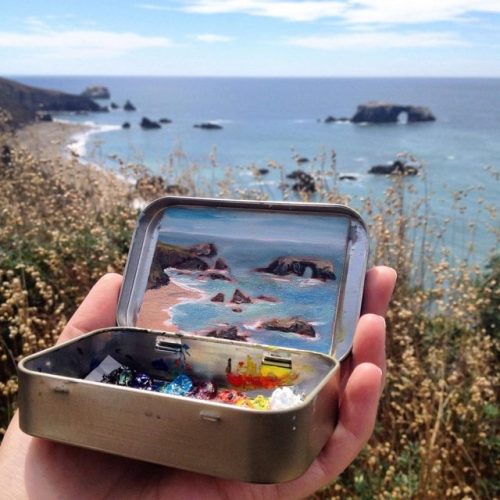 archatlas:  Miniature Landscapes by Heidi Annalise      Heidi Annalise is the Colorado-based artist behind these 2x3-inch tiny oil painting, joyfully created on site amidst mosquitos, blistering heat, and frigid winds! Each painting captures a unique