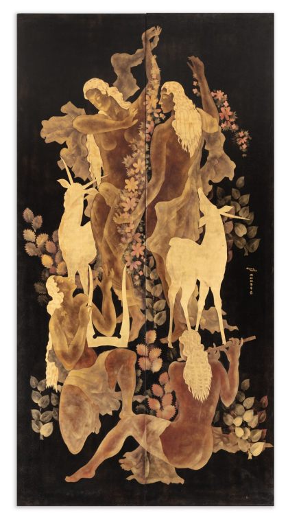 Katsu HamanakaA pastoral scene - lacquered and gilt wood, two panelsSotheby’s