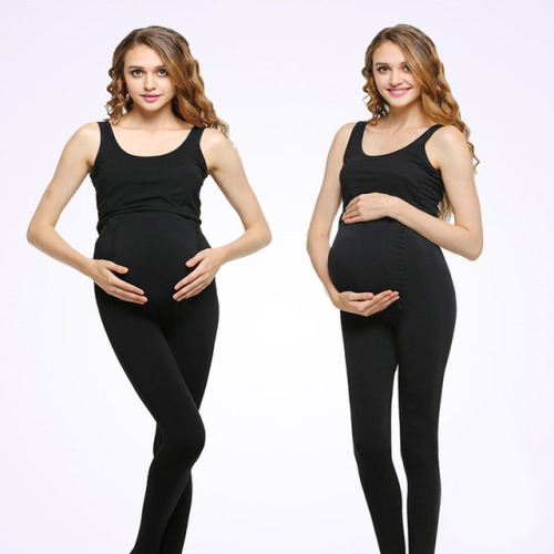 Young pregnant woman’s wearing various maternity tights.