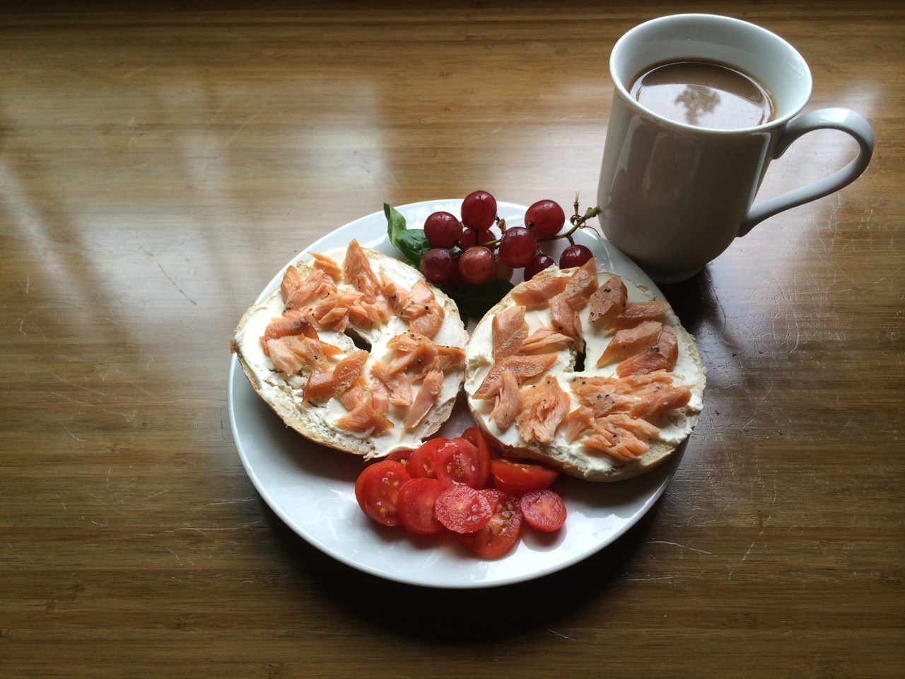 Crazy delicious breakfast of smoked salmon, bagel, cream cheese, grape tomatoes, and champagne grapes.
Gearing up for a big interview today with President of Antioch University and former Congressman, Brian Baird for our film today, as well as two...