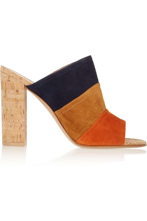 High Heels Blog colorblock-style: Color-block suede and cork mules via Tumblr