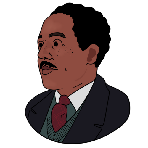 makingqueerhistory: [Image Description: Cartoon style illustration of Langston Hughes, a black man w