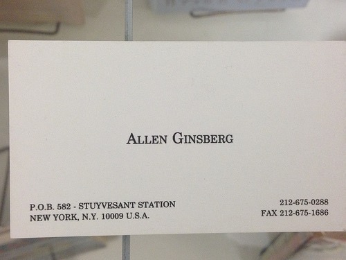 theparisreview:Allen Ginsberg’s old business card.