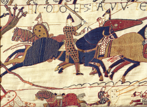 Bayeux Tapestry, depicting the Battle of Hastings, 12th century. Embroidery on linen, 70m (230 ft) l