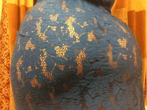 XXX p0liwag:  Sheer blue lace dress with no underwear photo