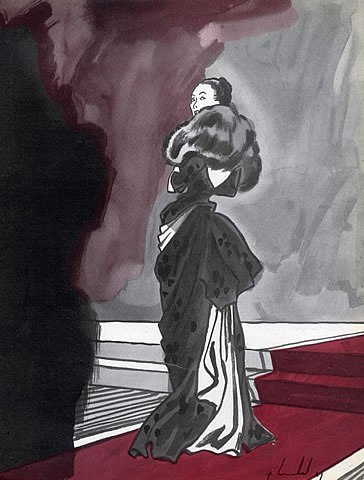 Paquin evening gown with fur cape by Pierre Louchel,1947