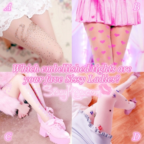 sissybritney: sissydollychristie: Tights in glitter swirls, hearts, mermaid scales, or flowers? ^-^ 