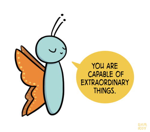 positivedoodles:  [drawing of a light blue butterfly, with orange wings with yellow details on them,