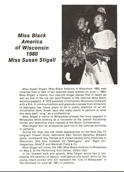 Miss Black America of MilwaukeeIn 1981 and 1984, Vel Phillips was a judge for the Miss Black America