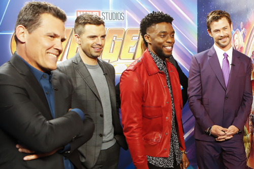 carpetdiem:Josh Brolin, Sebastian Stan, Karen Gillan, Chadwick Boseman and Chris Hemsworthattend the