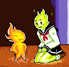 anthraxcakemix:heats flamesman hanging out with heats flamesgirl and grillbz flamesman