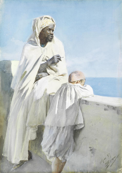 Anders Zorn, Algerian Man and Boy Looking Across the Bay of Algiers, 1887.