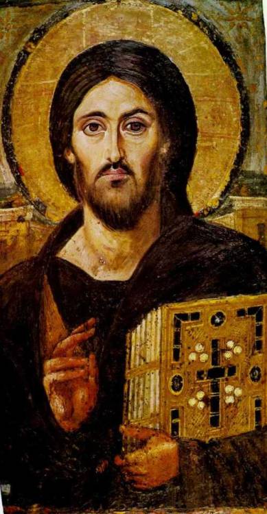 Sixth-century encaustic Russian icon of Christ the Saviour (Pantokrator) from St. Catherine’s 