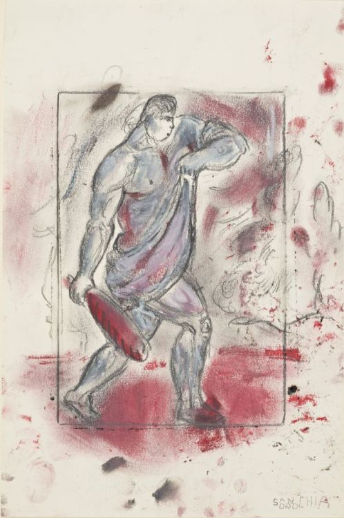 thunderstruck9:Sandro Chia (Italian, b. 1946), Young Hero Looking for Ghosts, 1981. Crayon and paste