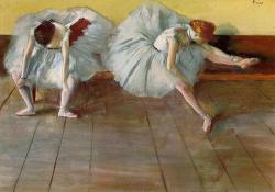 artist-degas:  Two Ballet DancersMedium: pastelhttps://www.wikiart.org/en/edgar-degas/two-ballet-dancers