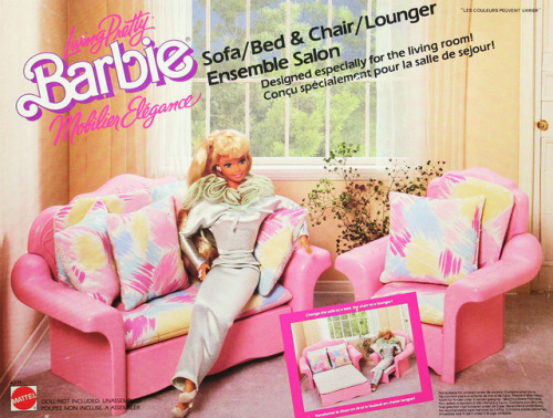 fyretrobarbie:Living Pretty Barbie Sofa/Bed & Chair/Lounger Set (1987)