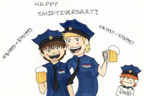 1863-project-art:Happy Shift Anniversary to both Mike and Jeremy, who both started at Freddy Fazbear