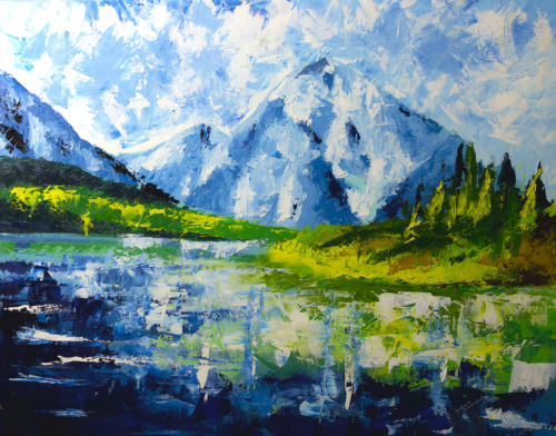 &ldquo;Mountain Lake&rdquo; oil painting knife technique details found here: www.fac