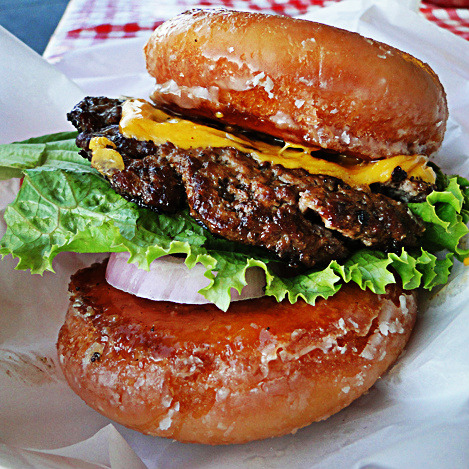 everybody-loves-to-eat:  The Luther Burger aka The Donut Burger This hybrid food has disputed origins, but most say it was a favorite of the late, great Luther Vandross (hence the name) and one of these, depending on toppings, can run you 1,000 or more