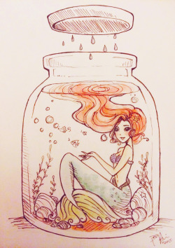 Flyingpaperdragons:  Doodle Of Ariel In A Jar :O