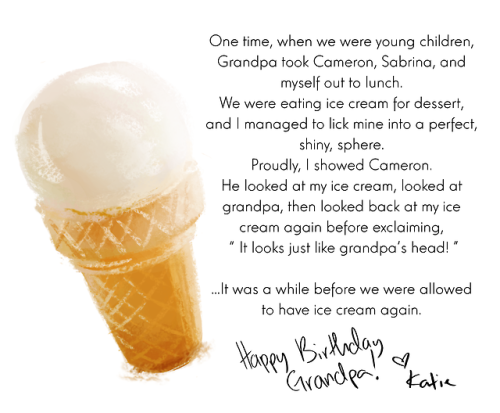 A little card I did for my Grandpa’s 80th birthday(Cameron and Sabrina are my younger cousins)