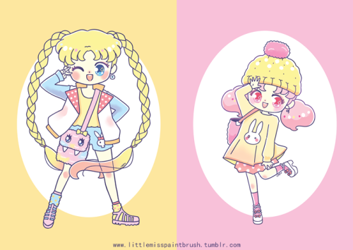 littlemisspaintbrush:Last April, I drew the Sailor Soldiers wearing Kawaii / Harajuku-themed outfits! 。(⌒∇⌒。) Actually, their coordinates were based from me and my friends’ own outfits~ :3 Sailor Moon and Sailor Pluto were based from Reese’s