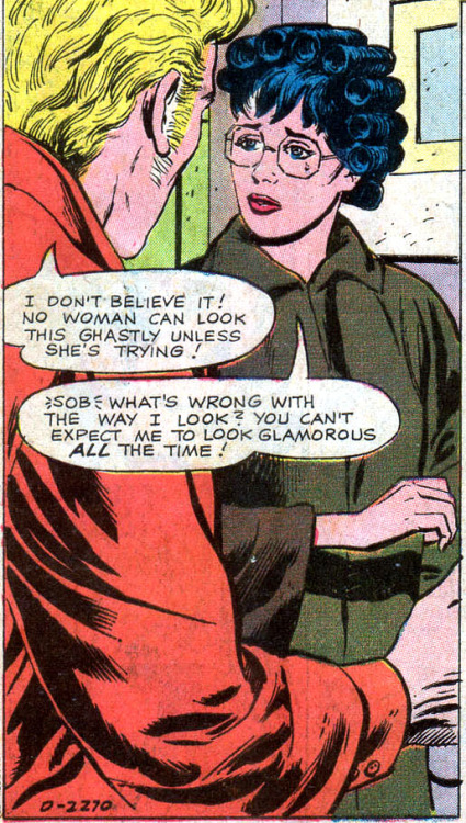 gameraboy:  “We’ve only been married six weeks… we have to give it a chance, I guess!” You’ve got a real winner there, Beth. Teen-Age Love #83 (1972) 
