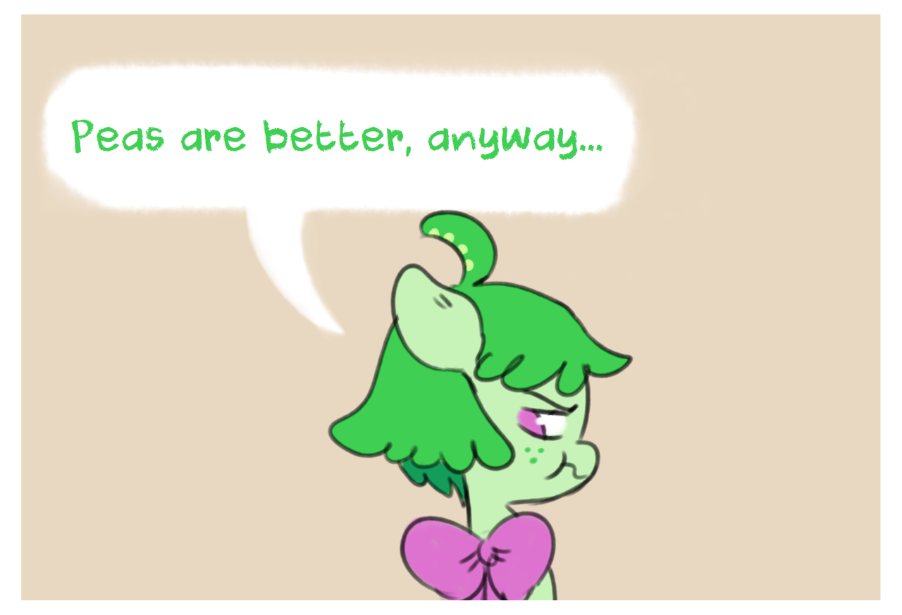 ask-snewpea:Snew Pea: No pony cares about peas…D’aww~ 