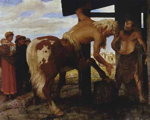 bangarang-bro:  I like Arnold Böcklin because if he thought a painting could use a centaur in it, he painted a centaur in it. And most paintings needed centaurs.I can respect that.Centaurs fighting, always good. Painting a blacksmith? Clearly he can