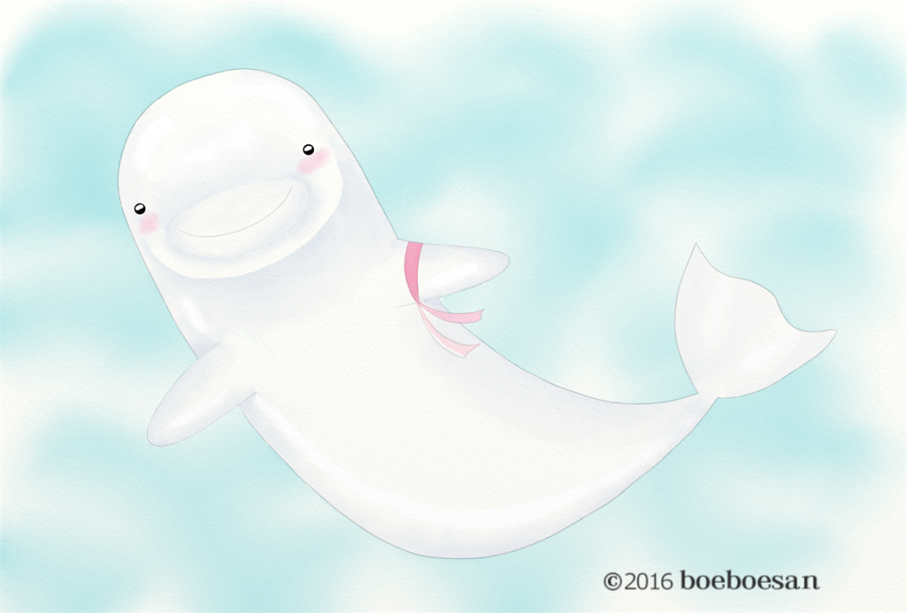 白イルカとピンクリボンの水彩画 Beluga Whale And Pink Ribbon Artrageで趣味の水彩画やイラストを描こう